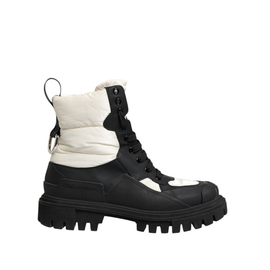 Dolce & Gabbana Black White Padded Mid Calf Lace Up Boots Shoes LA12813 -39