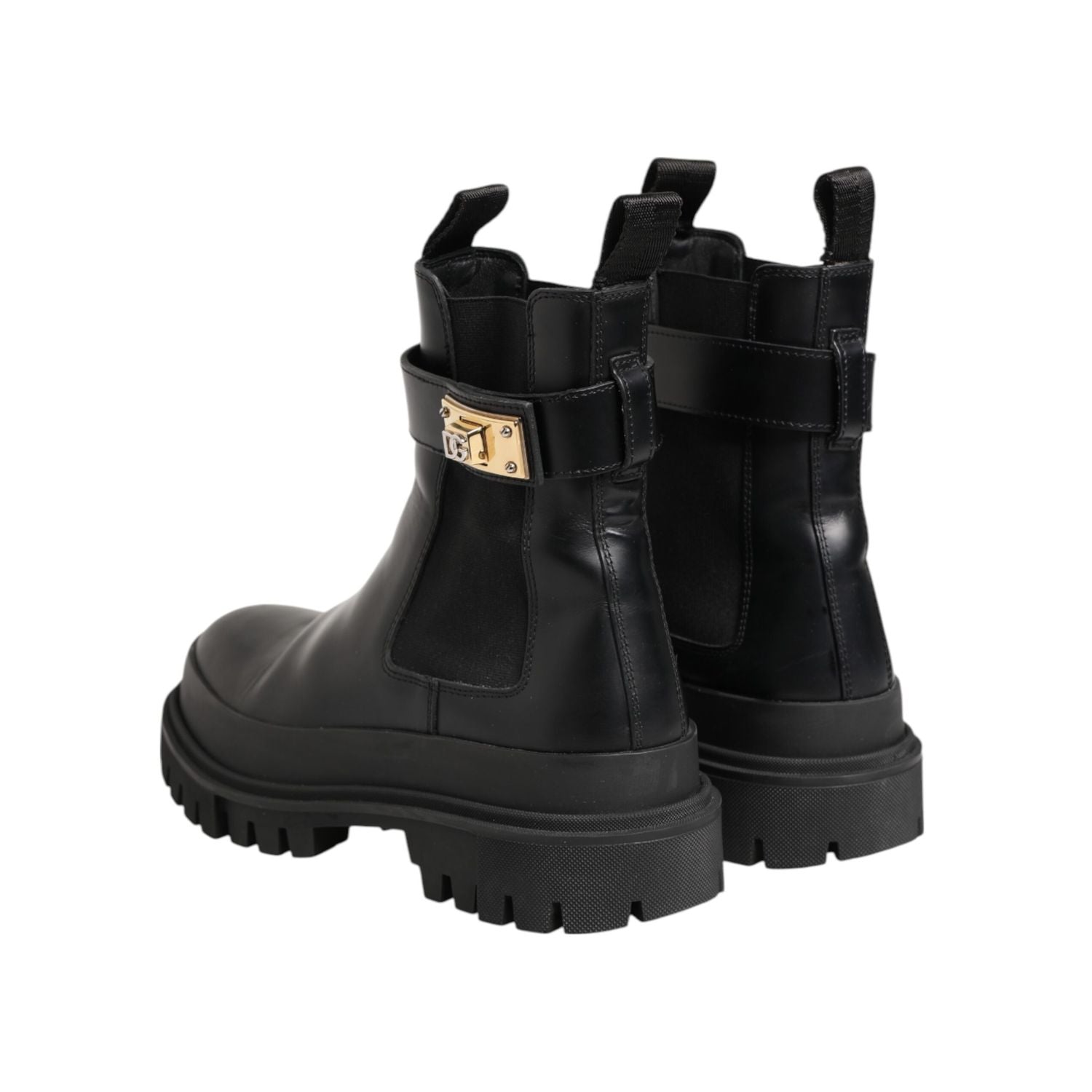 Dolce & Gabbana Black Calfskin DG Logo Strap Ankle Boots Shoes