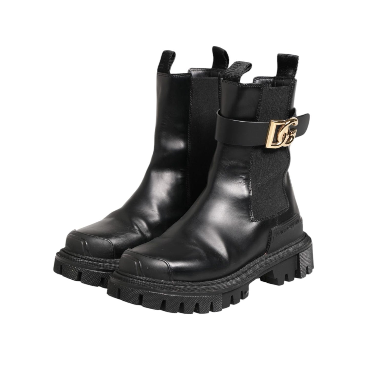 Dolce & Gabbana Black Gold DG Logo Trekking Calf Boots Shoes