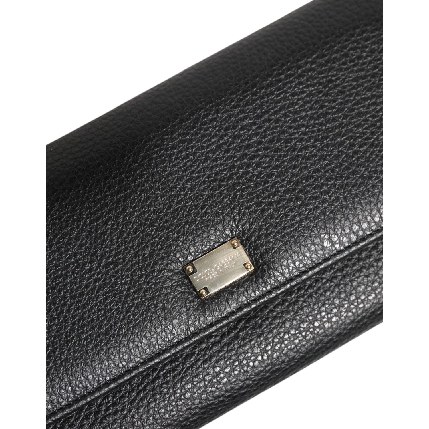 Dolce & Gabbana Black Leather Trifold Logo Plaque Card Holder Wallet