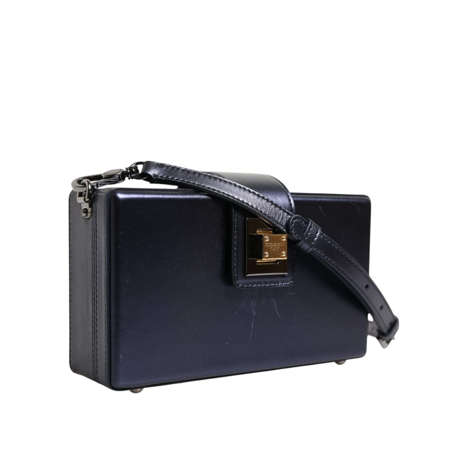Dolce & Gabbana Blue DG BOX Lambskin Leather Crossbody Strap Bag