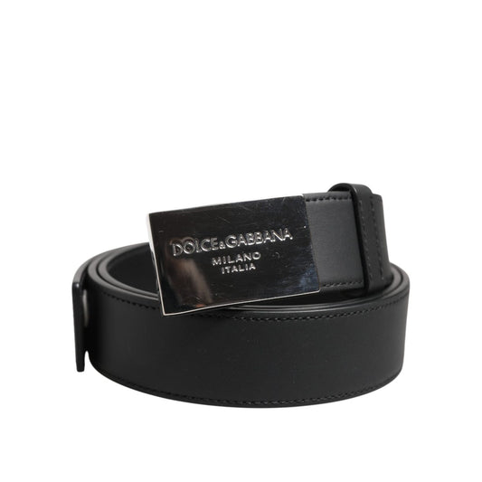 Dolce & Gabbana Black Leather Classic Metal Logo Buckle Belt BEL9497-90