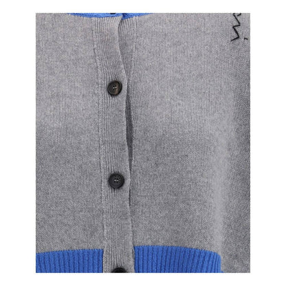 Front view of Marni Gray Cashmere Cardigan featuring decorative stitching and ribbed details, highlighting button closure and contemporary design.