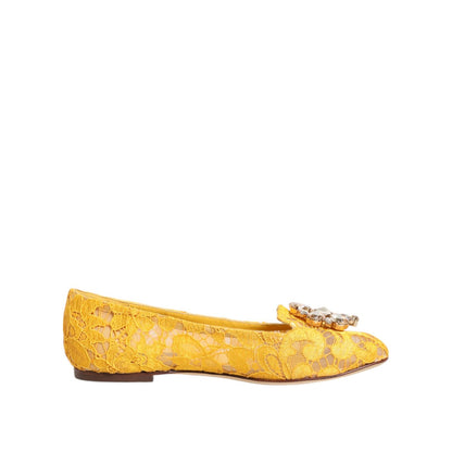 Dolce & Gabbana Yellow Taormina Lace Crystals Flats Shoes