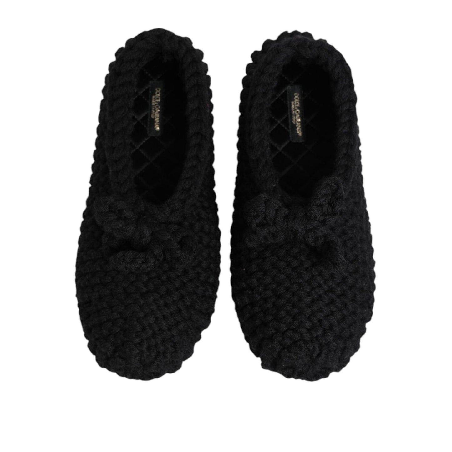 Dolce & Gabbana Black Wool Knit Slip On Ballerina Flats Shoes LA12809-38