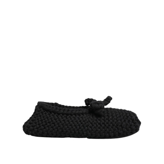 Dolce & Gabbana Black Wool Knit Slip On Ballerina Flats Shoes LA12809-38