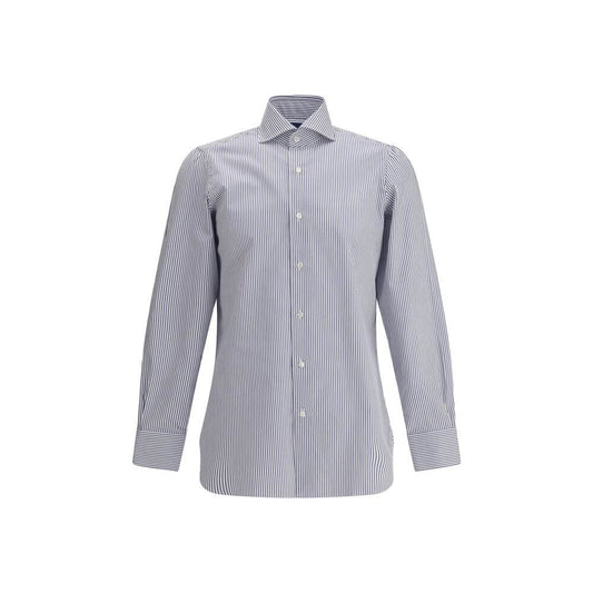 Finamore Blue Cotton Pattern Shirt