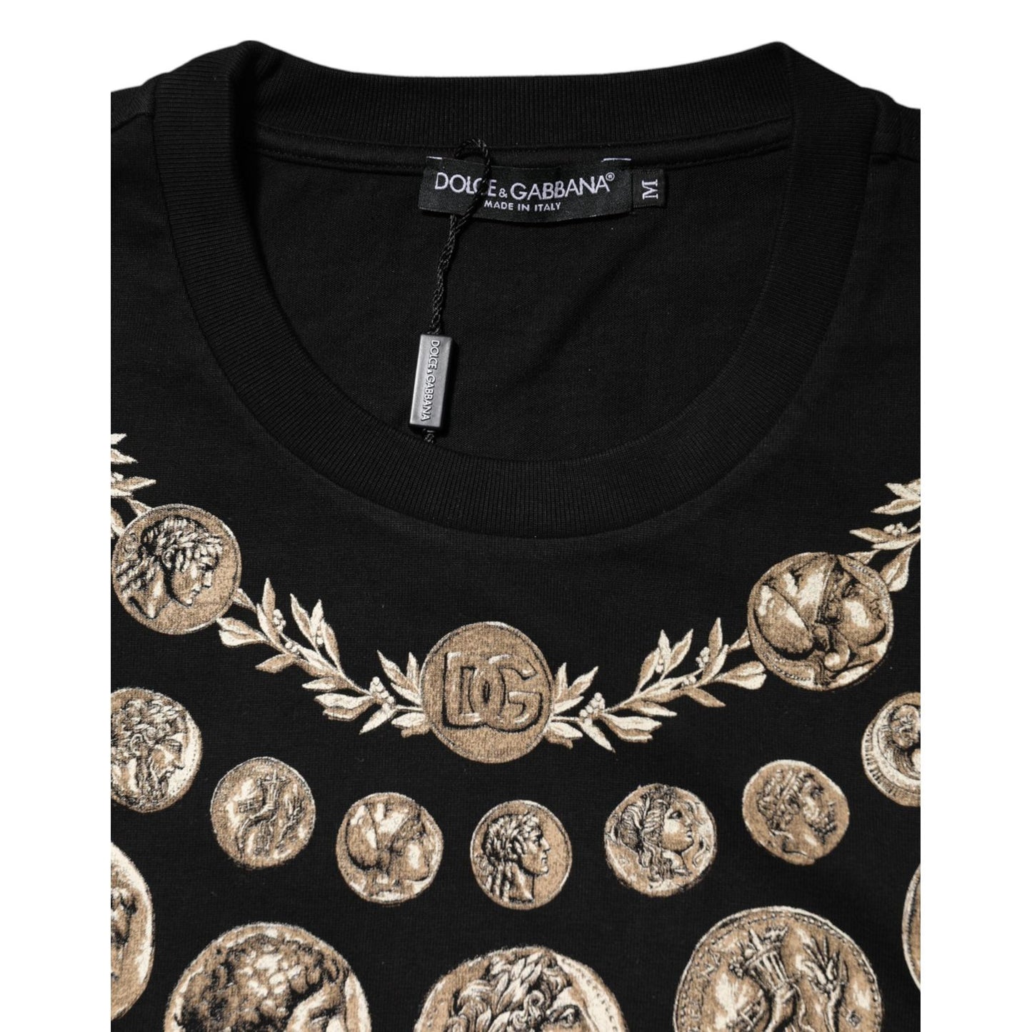 Dolce & Gabbana Black Coin Print Cotton Crew Neck T-shirt TSH91019-44