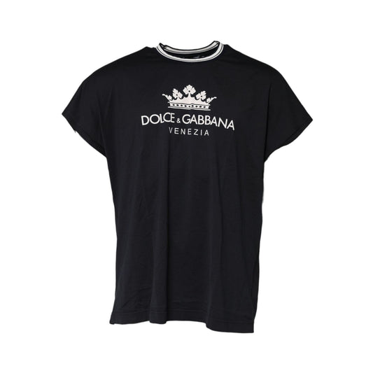 Dolce & Gabbana Dark Blue Venezia Crown Cotton Crew Neck T-shirt TSH91028-52