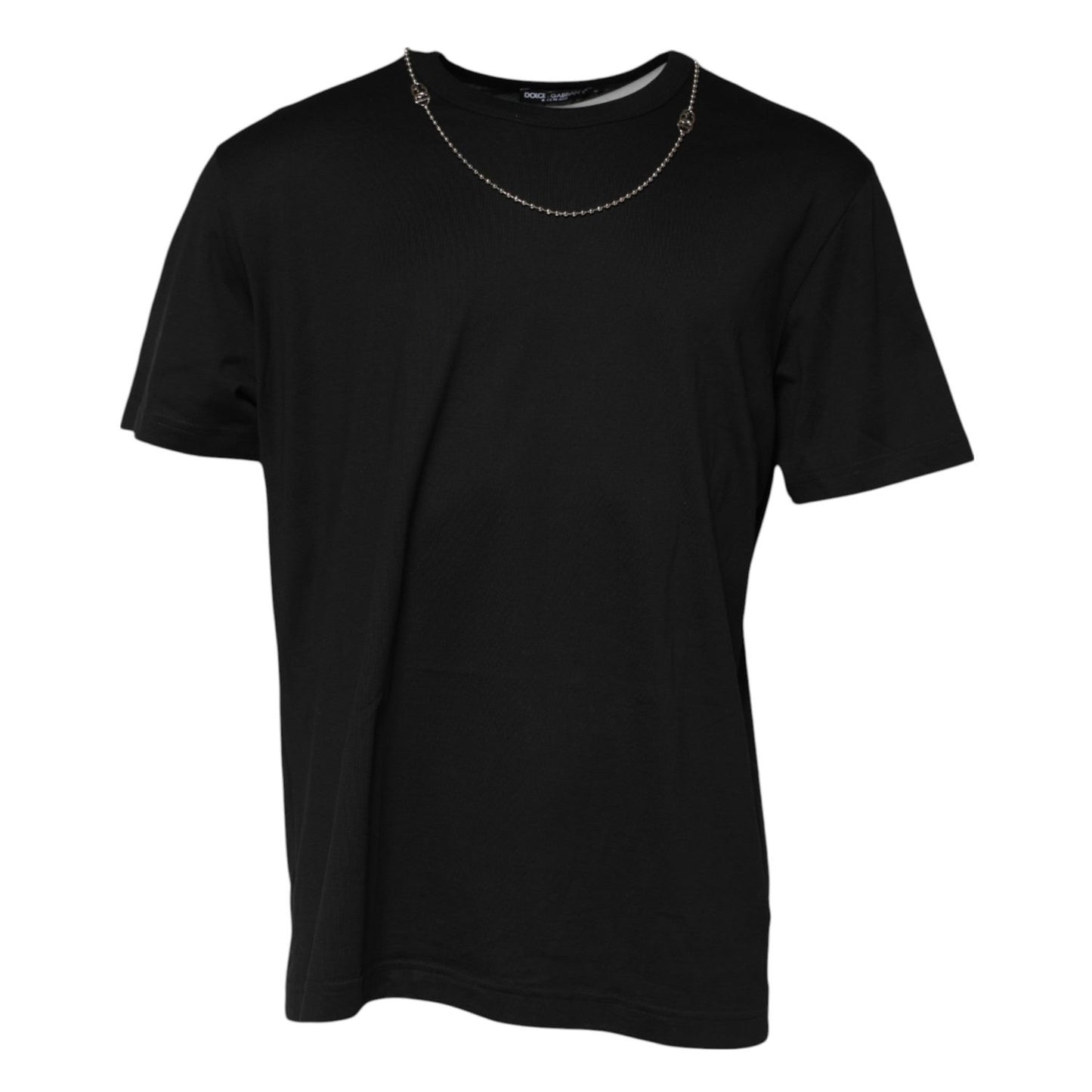 Dolce & Gabbana Black Chain Necklace Cotton Crewneck T-shirt TSH91031-60