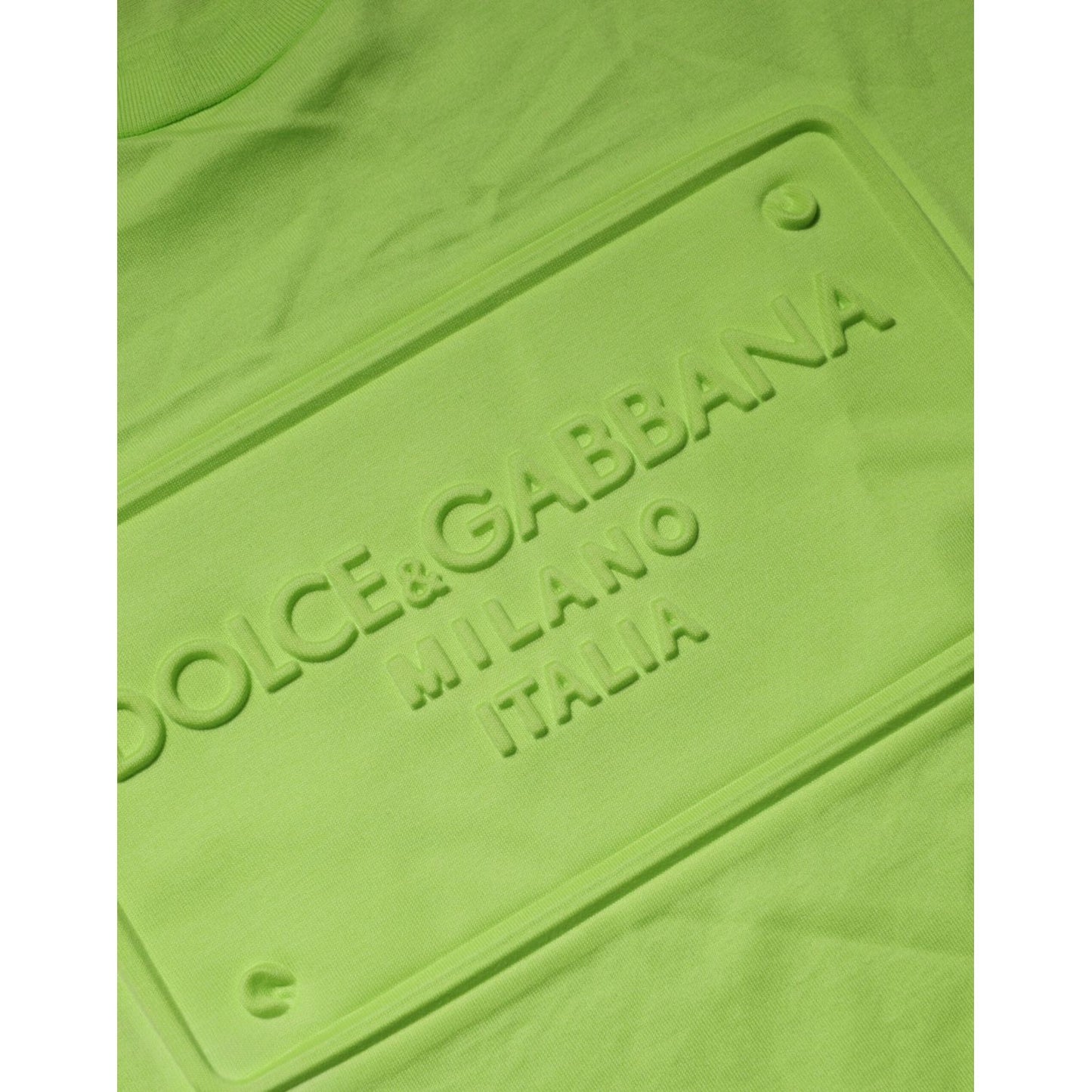 Dolce & Gabbana Green Embossed Logo Cotton Crew Neck T-shirt
