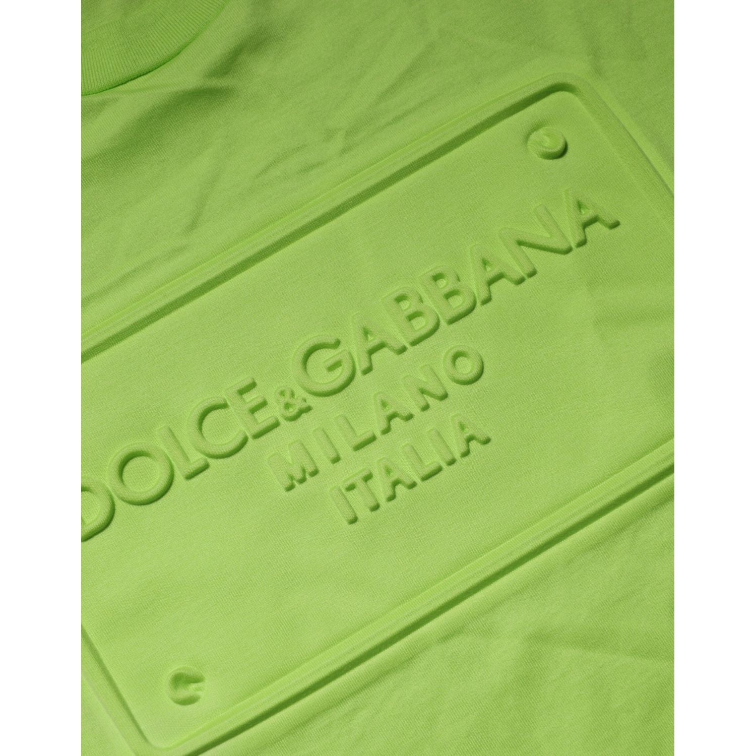Dolce & Gabbana Green Embossed Logo Cotton Crew Neck T-shirt