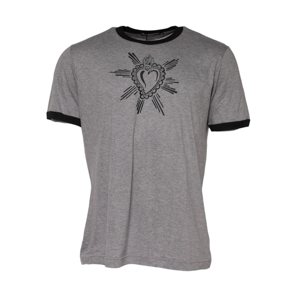 Dolce & Gabbana Gray Sacred Heart Cotton Crew Neck T-shirt TSH91057-52