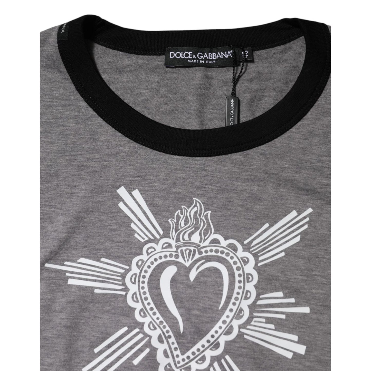 Dolce & Gabbana Gray Sacred Heart Cotton Crew Neck T-shirt TSH91058-48