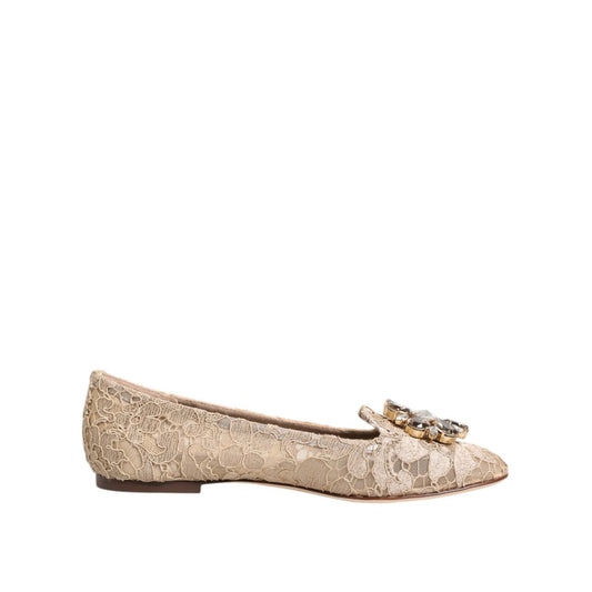 Dolce & Gabbana Ivory Taormina Lace Crystals Flats Shoes LA12822-36