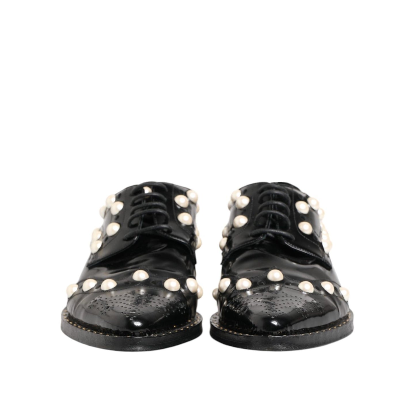 Dolce & Gabbana Black Leather Faux Pearl Dress Broque Shoes
