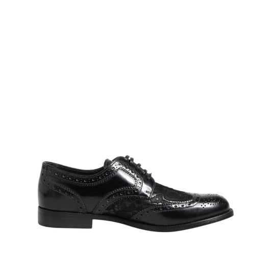 Dolce & Gabbana Black Leather Floral Lace Dress Formal Shoes LA12869-38