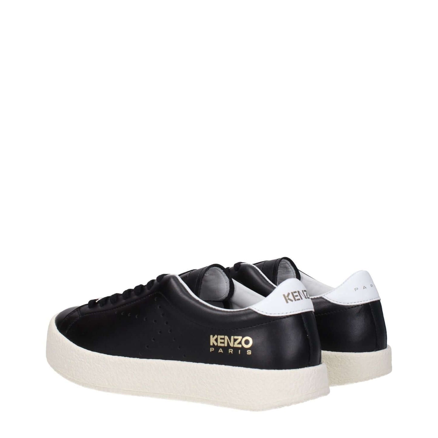 Kenzo Black Leather Low Top Sneakers with logo details, lace-up closure, rubber sole, sporty glam style