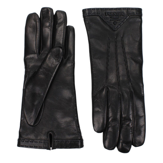 Prada Black Leather Gloves with side logo, 100% leather, stylish design, product code F81540, MPN 1GG46C038F0ES9.