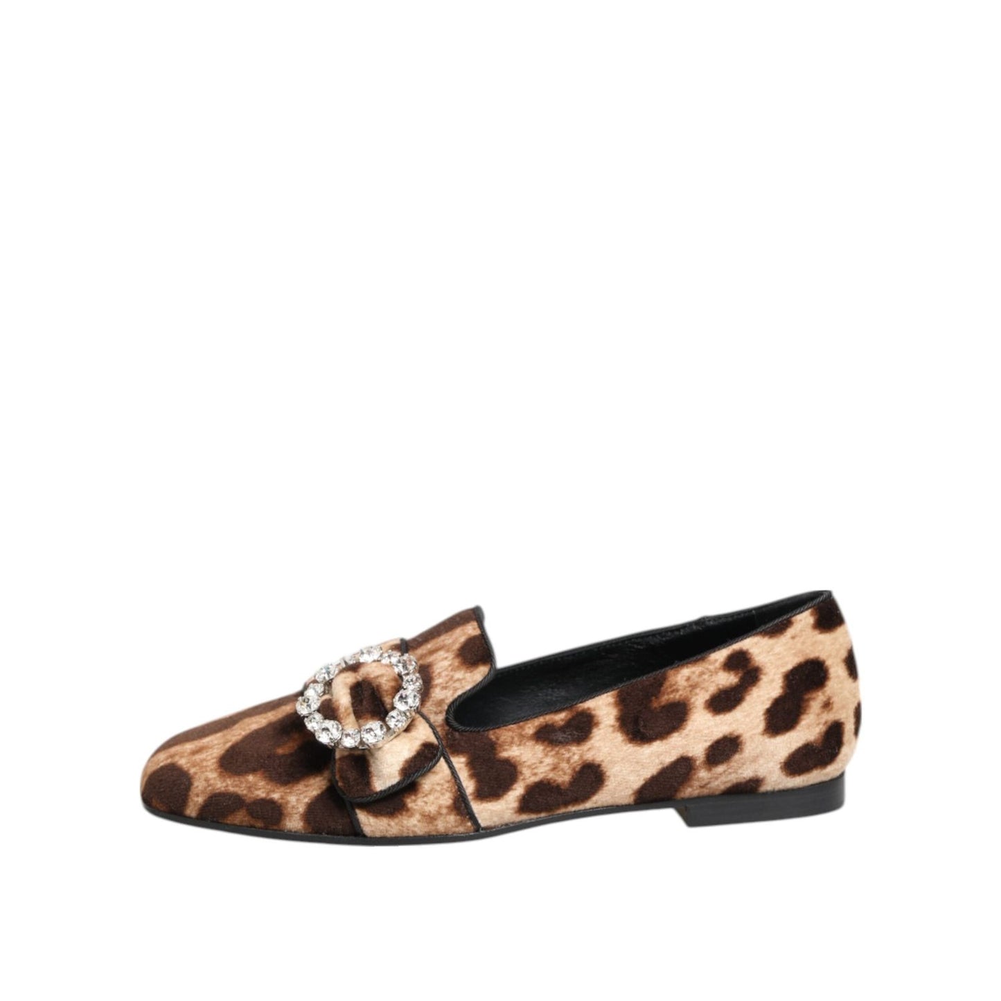 Dolce & Gabbana Brown Leopard Print Crystals Loafers Flats Shoes