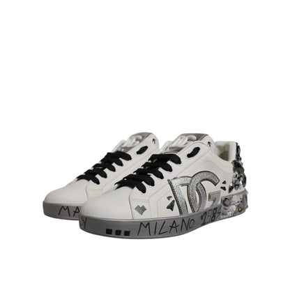 Dolce & Gabbana White Crystal Logo Portofino Sneakers Shoes