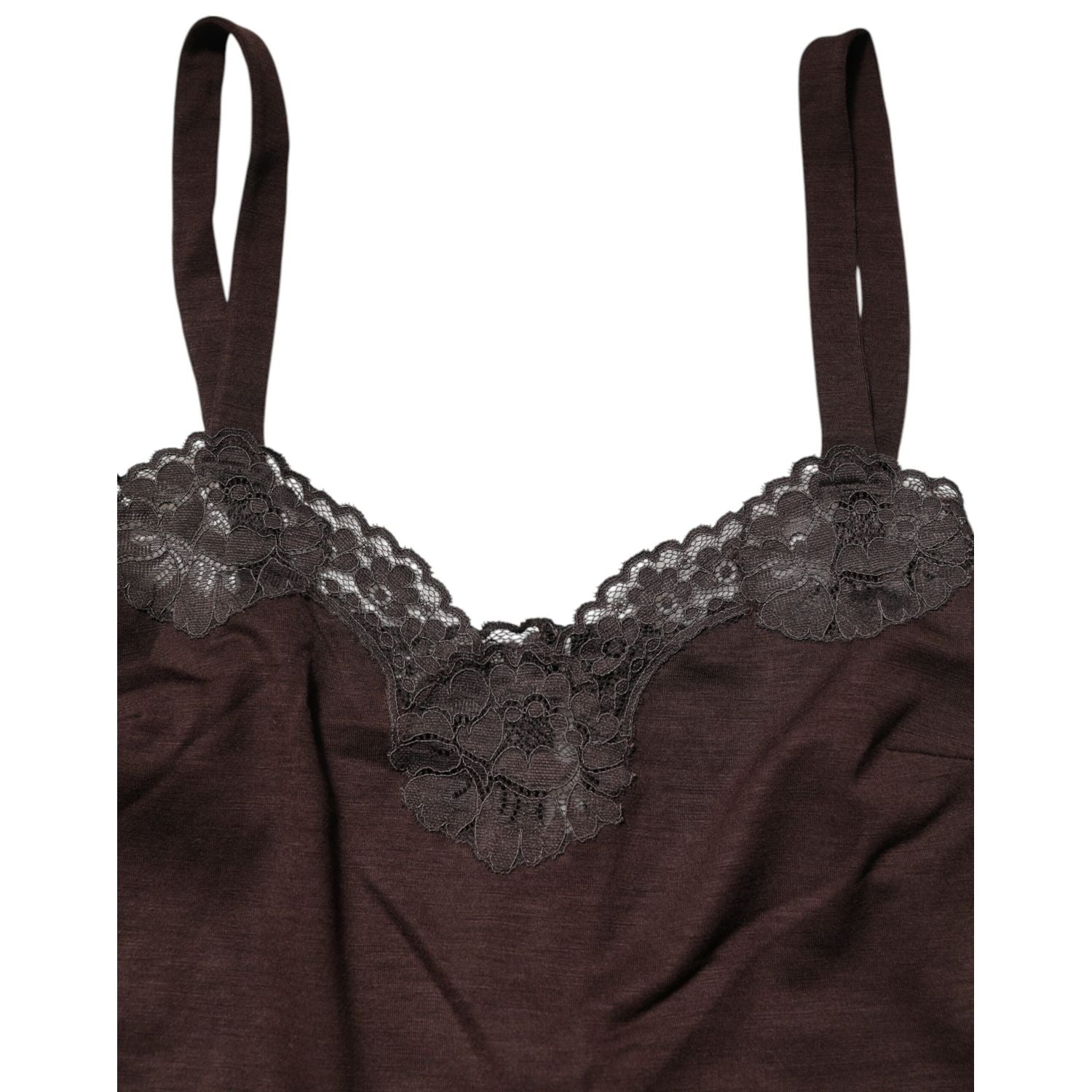 Dolce & Gabbana Dark Brown Lace Trim Wool Sleeveless Tank Top