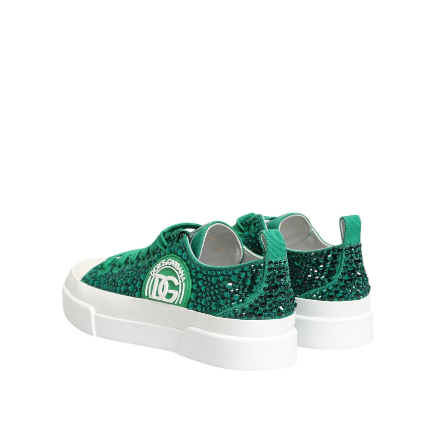 Dolce & Gabbana Green Portofino Crystal DG Logo Sneakers Shoes