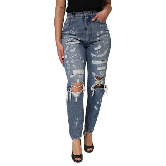 Dolce & Gabbana Blue Tattered High Waist Women Denim Jeans PAN76669-44
