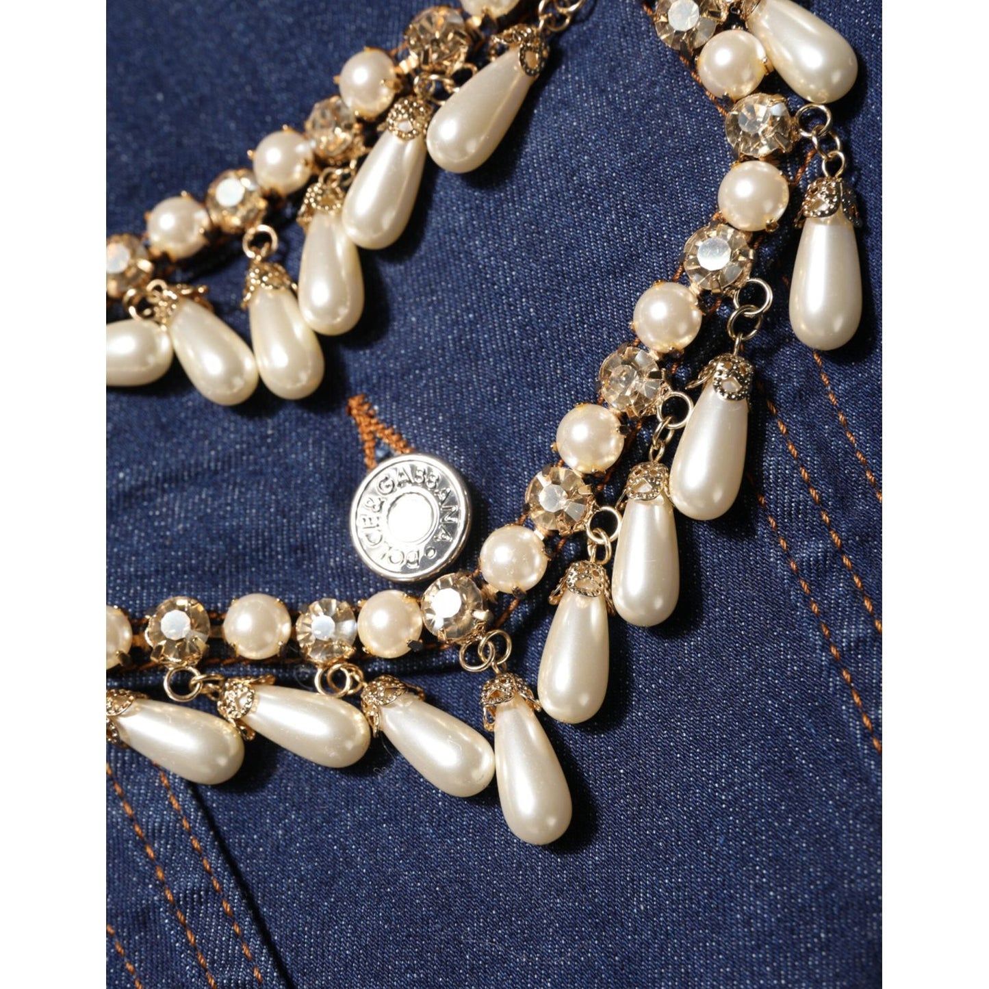Dolce & Gabbana Blue Cotton Denim Crystal Embellished Jacket JKT41507-38