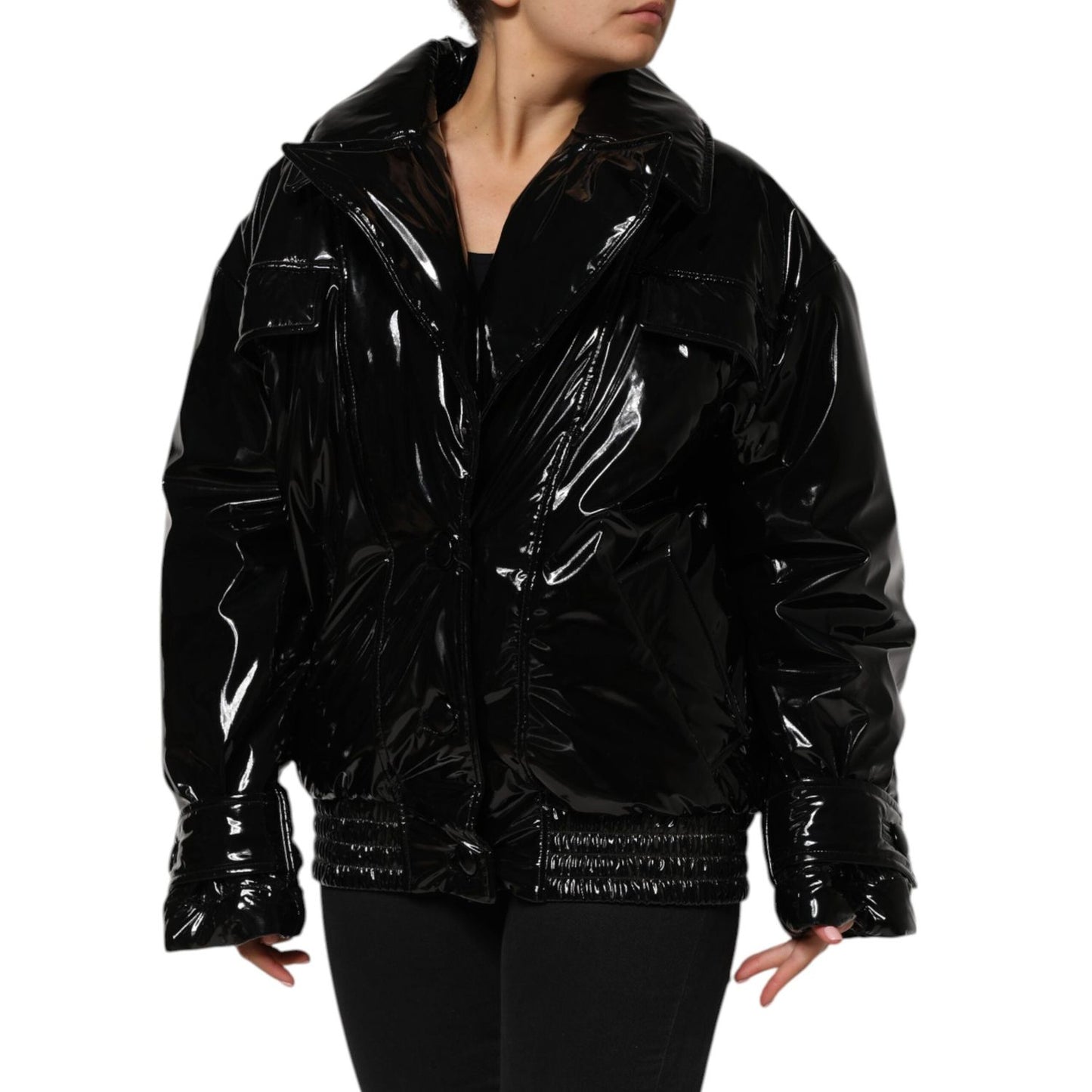 Dolce & Gabbana Black Polyester Quilted Puffer Coat Jacket JKT41568-40