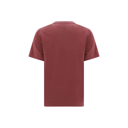 Back view of Brunello Cucinelli Bordeaux Cotton T-Shirt featuring monochrome design with shiny jewel detail and ribbed crew neck.