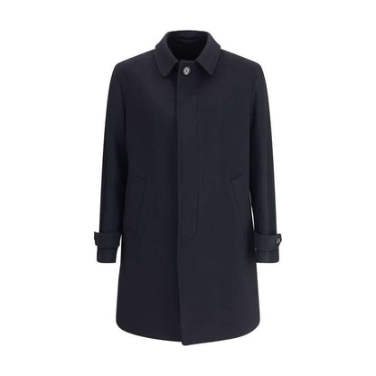 Lardini Black Fleece Wool Trench Coat