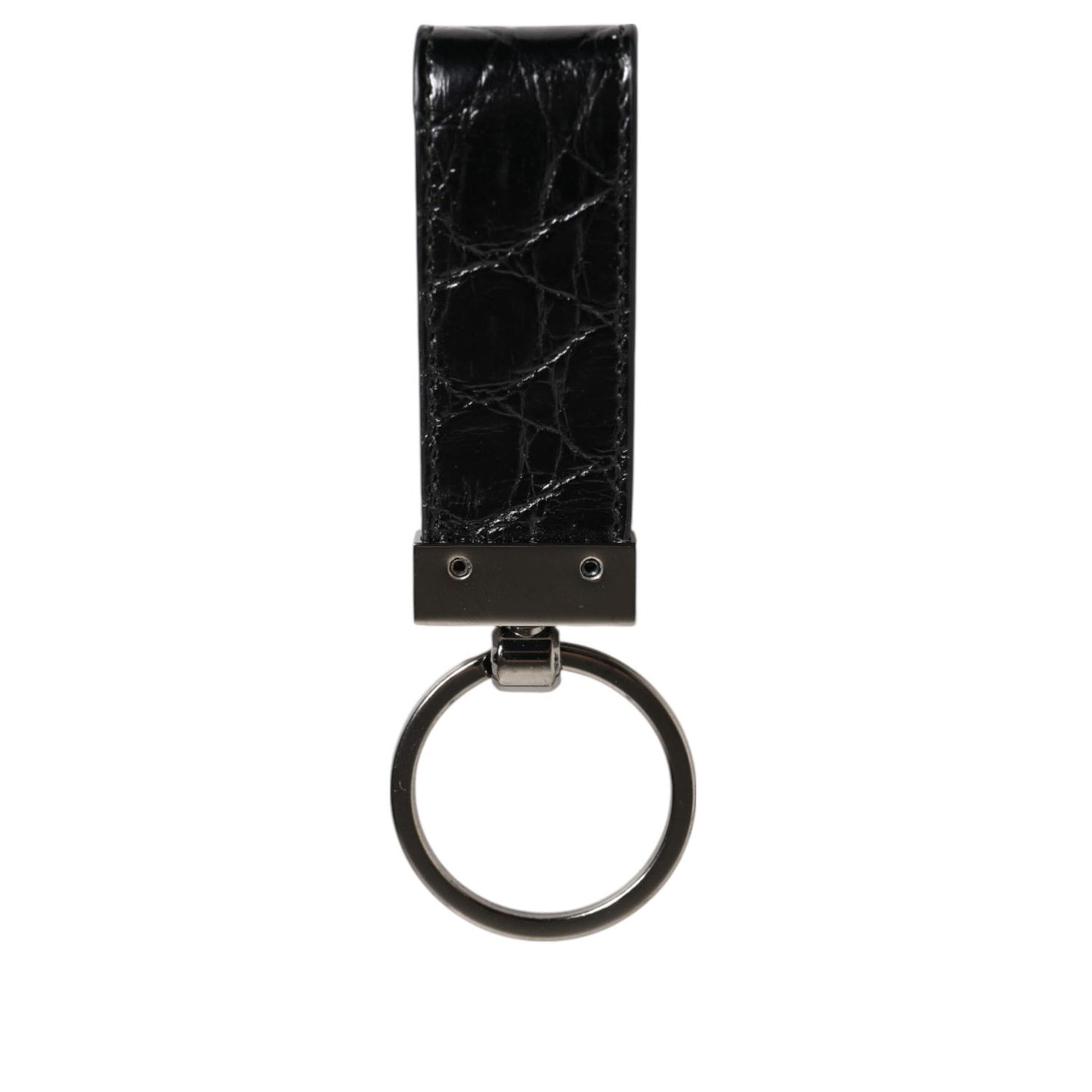 Dolce & Gabbana Black Leather Logo Metal Ring Keychain Holder Men Keyring