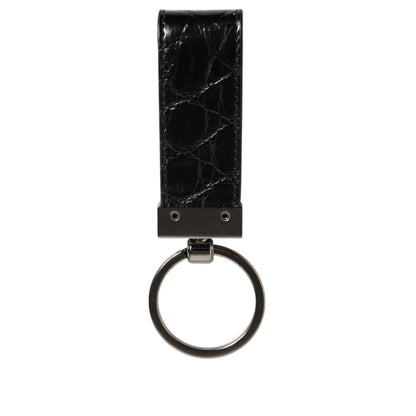 Dolce & Gabbana Black Leather Logo Metal Ring Keychain Holder Men Keyring