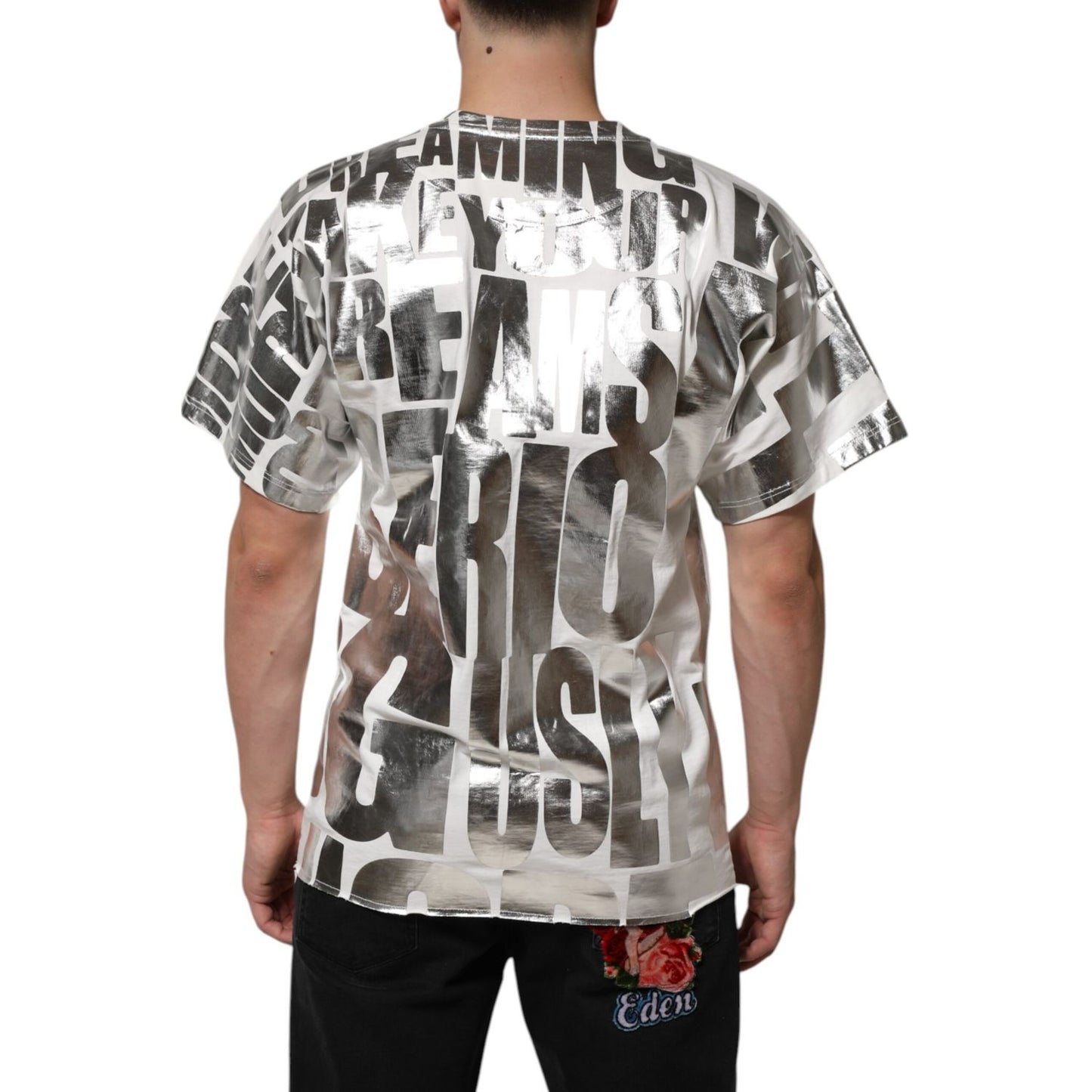 Dolce & Gabbana White Metallic Print Cotton CrewNeck T-shirt