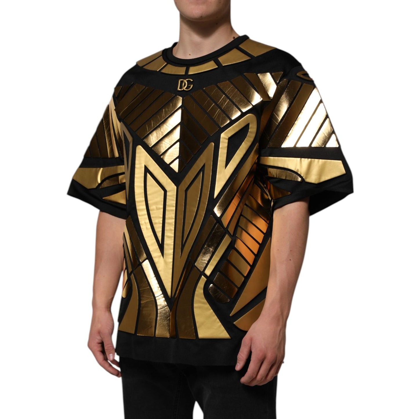 Dolce & Gabbana Black Metallic Print Nylon Crewneck T-shirt TSH90592-52