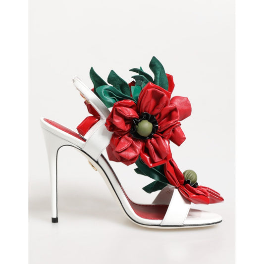 Dolce & Gabbana White Red Floral Detailing Sandals Shoes LA12903-35.5