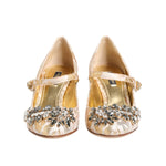 Dolce & Gabbana Gold Jacquard Crystal Mary Janes Pumps Shoes LA12908-38
