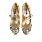 Dolce & Gabbana Gold Jacquard Crystal Mary Janes Pumps Shoes LA12908-38