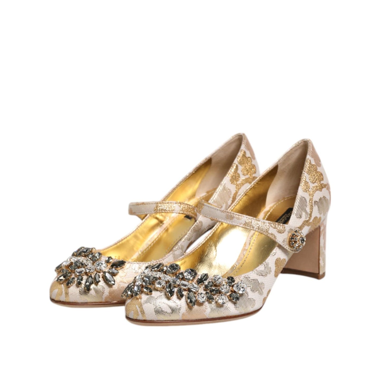 Dolce & Gabbana Gold Jacquard Crystal Mary Janes Pumps Shoes LA12908-38