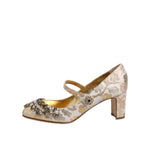 Dolce & Gabbana Gold Jacquard Crystal Mary Janes Pumps Shoes LA12908-38
