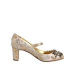 Dolce & Gabbana Gold Jacquard Crystal Mary Janes Pumps Shoes LA12908-38