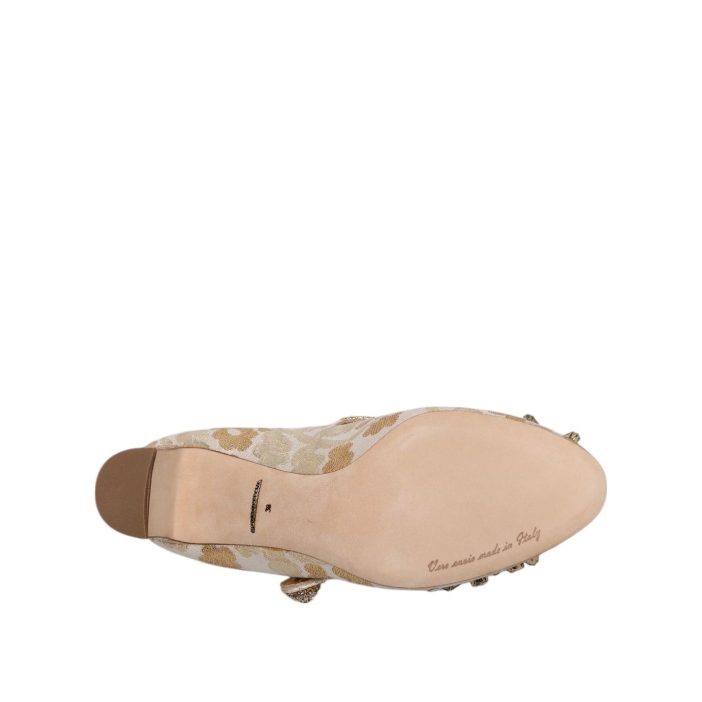 Dolce & Gabbana Gold Jacquard Crystal Mary Janes Pumps Shoes LA12908-38