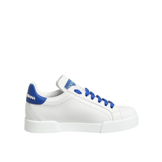 Dolce & Gabbana White Blue Leather Low Top Sneakers Shoes LA12889-35