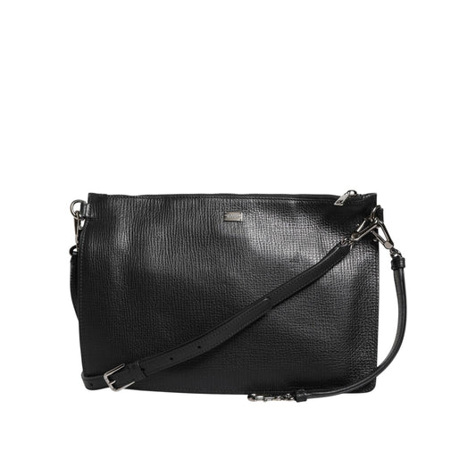 Dolce & Gabbana Black Palmellato Leather Logo Plaque Shoulder Borse Bag BAG4417