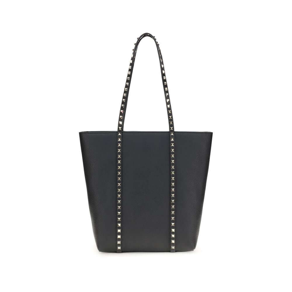 Valentino Garavani Black Calf Leather Bos Taurus Shoulder Bag with Rockstud detailing.