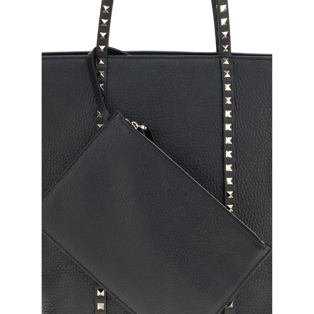 Valentino Garavani Black Calf Leather Bos Taurus Shoulder Bag with Rockstud detail and removable pouch