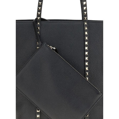 Valentino Garavani Black Calf Leather Bos Taurus Shoulder Bag with Rockstud detail and removable pouch