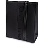 Chloé Black Woody Embroidered Logo Leather Medium Tote Bag CHL-240725