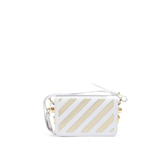 Off-White White/Gold  Metallic Stripe Mini Crossbody Bag